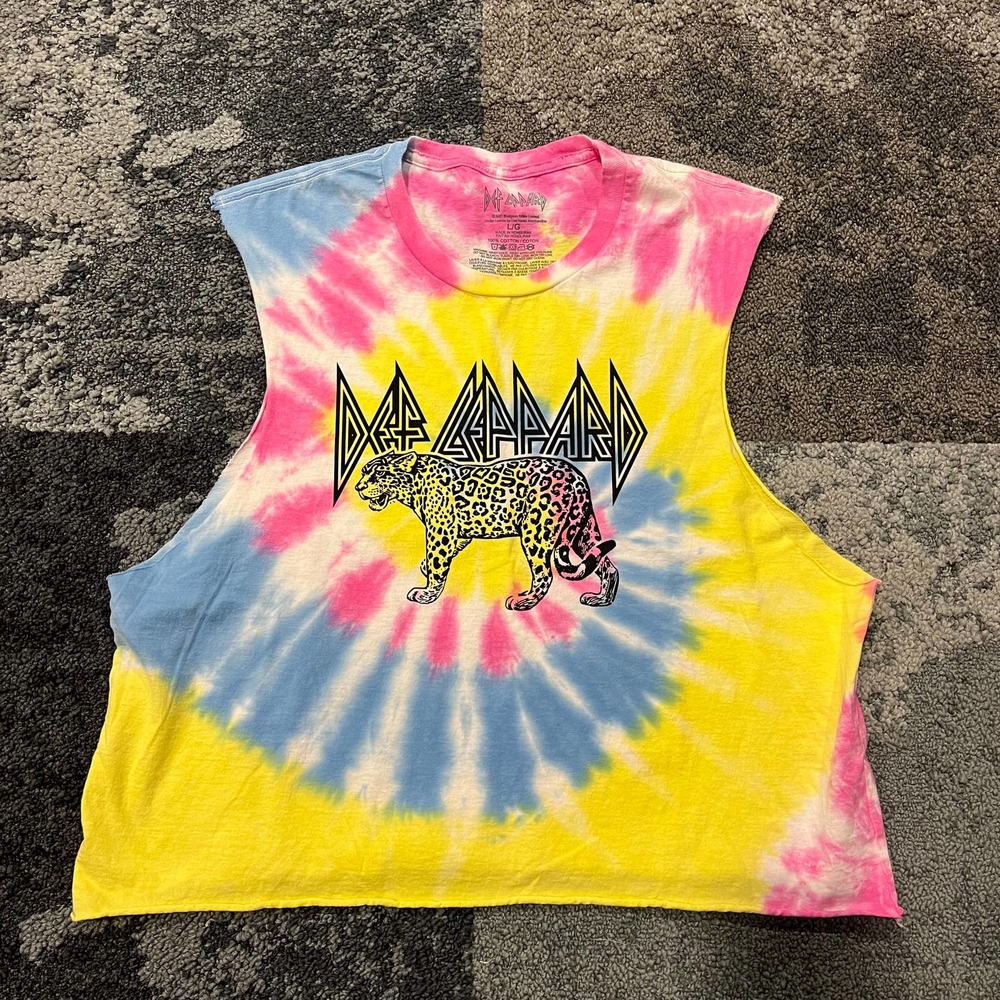 Def Leppard Tie Dye Muscle Crop Tee NEW Size Large